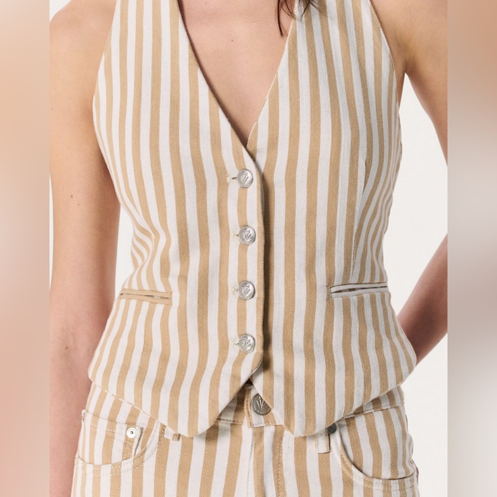 NWT rag & bone Ethel Stripe Linen-Blend Cream & White halterneck Vest Sz 2 S